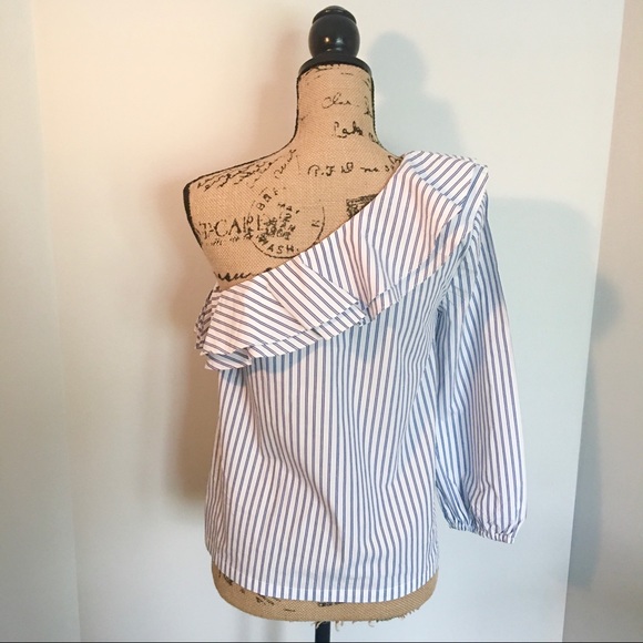 J. Crew Blue One Shoulder Blouse - Picture 5 of 7